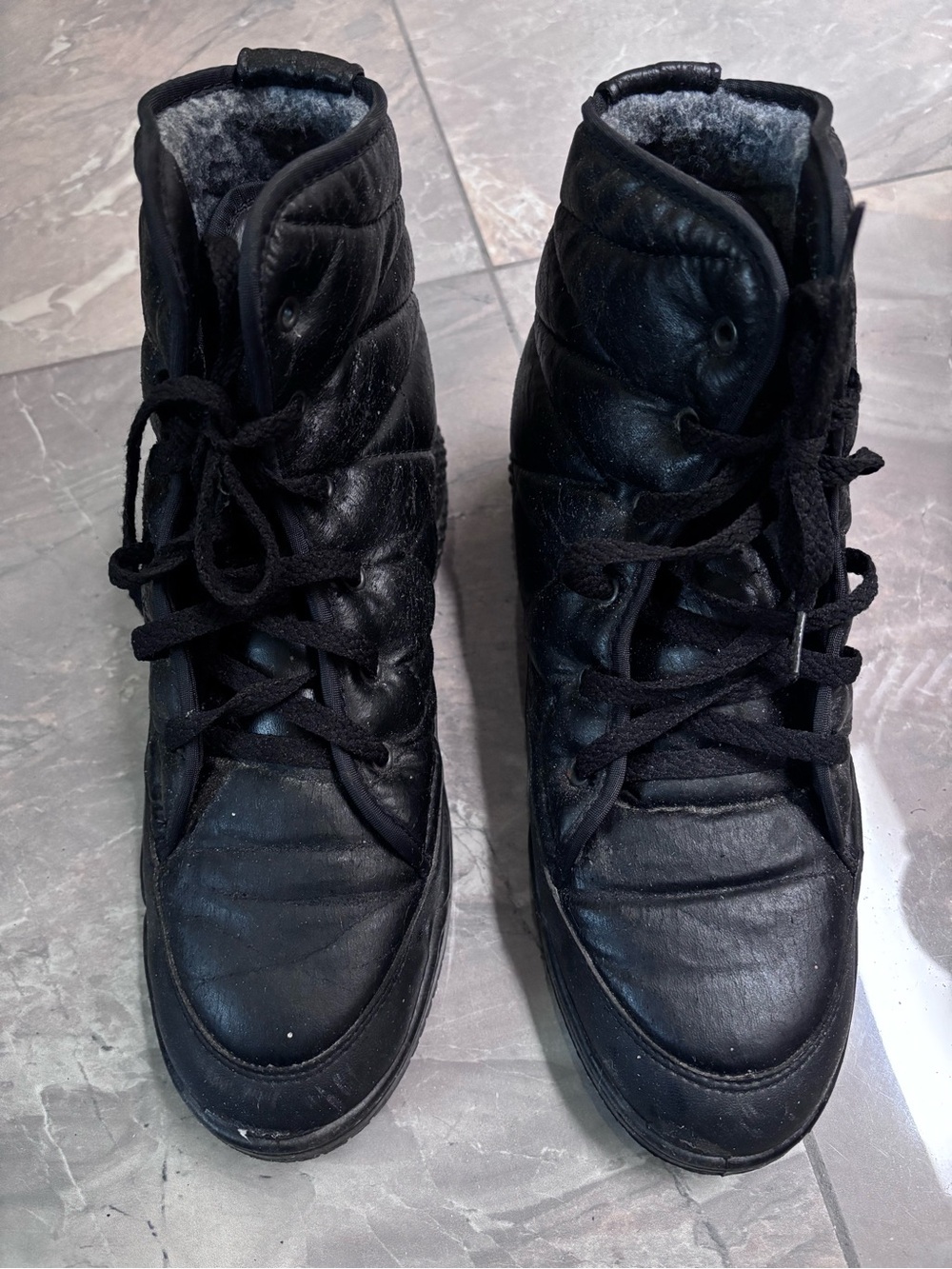 Black Lace-Up Quilted Winter Boots
